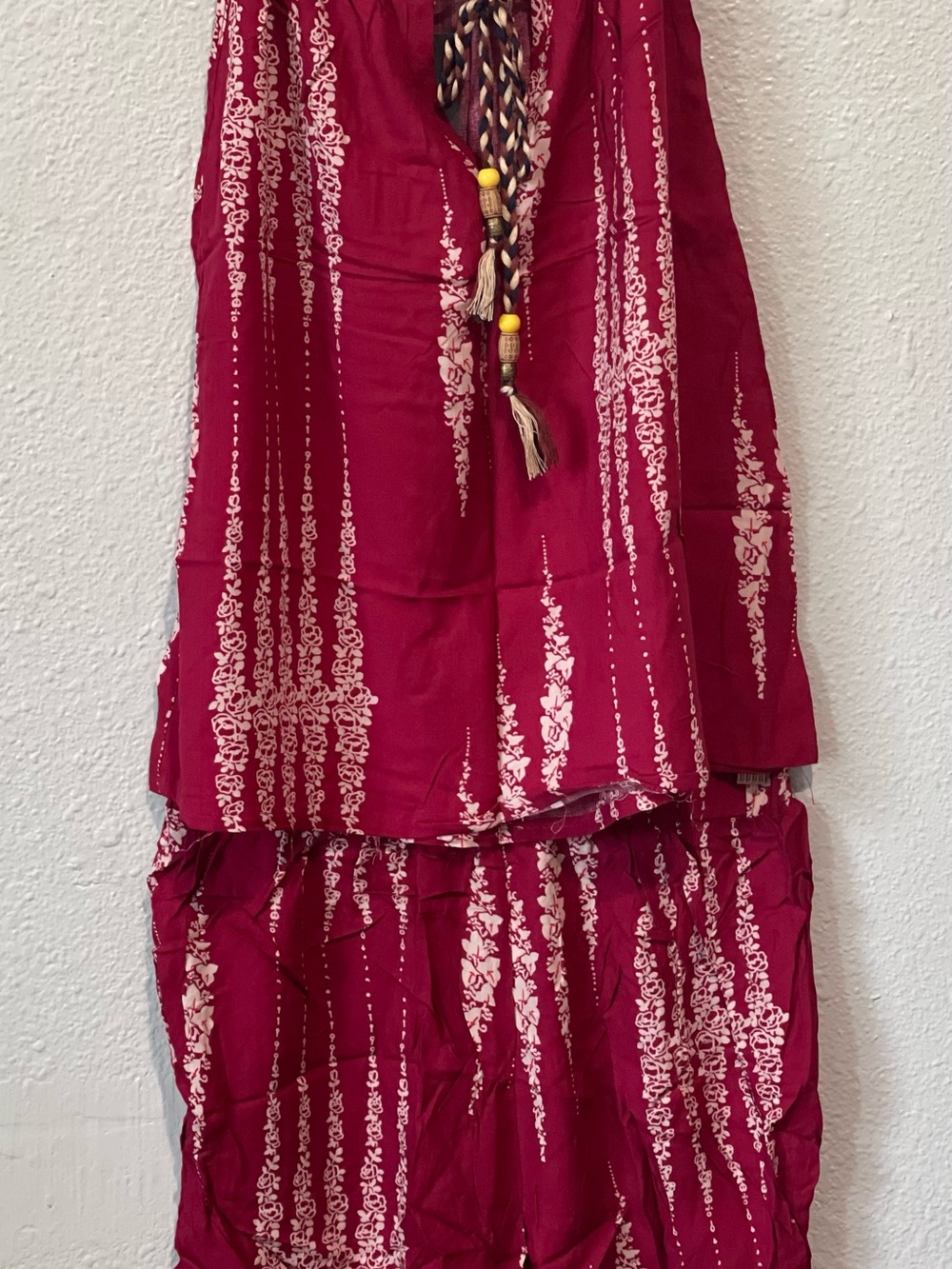 Maroon Boho Floral Printed 2-Piece Set โ Halter Tank & Matching Shorts
